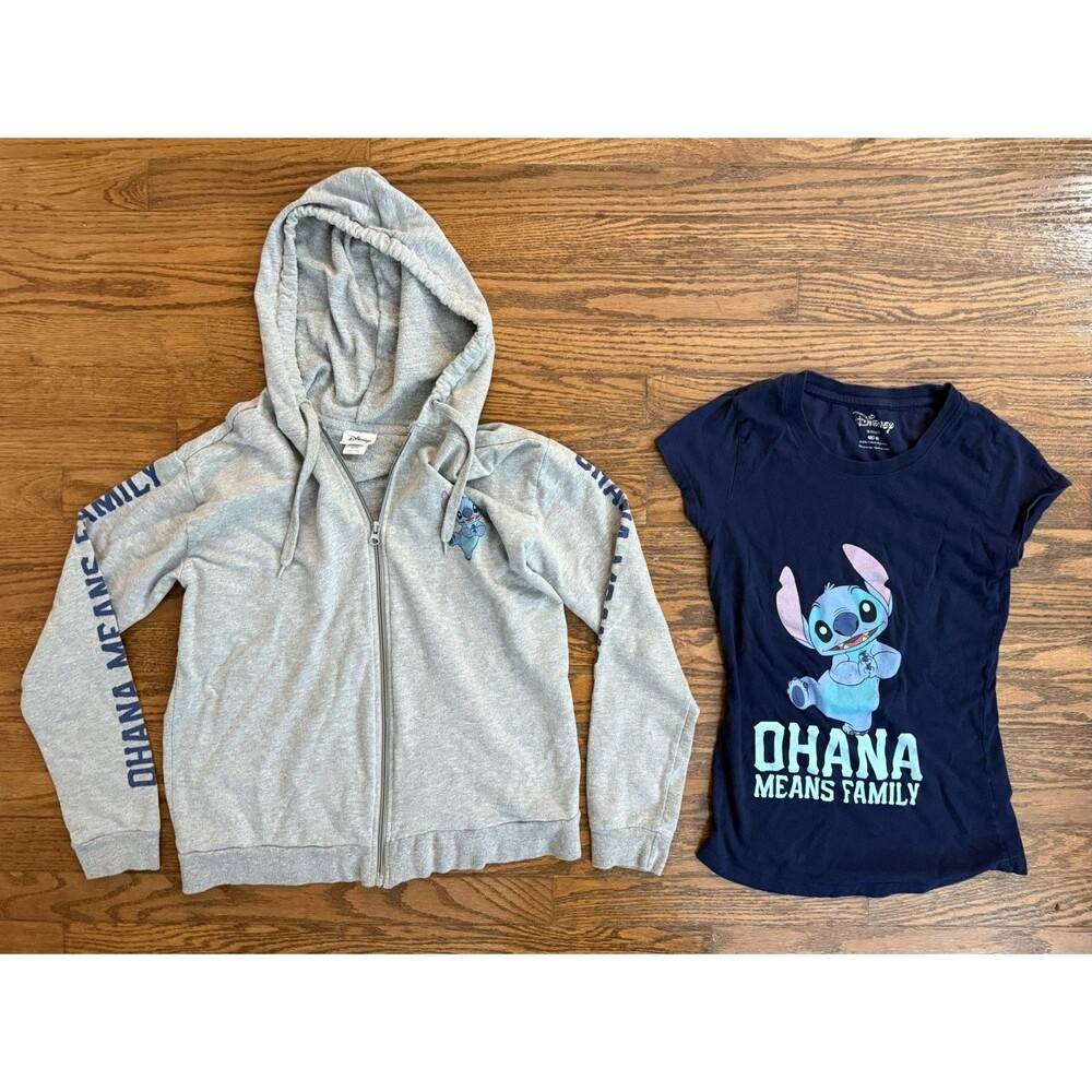 Girls Disney Lilo & Stitch Hoodie Sweatshirt M Medium 7 - 9 and Blue Shirt | Set